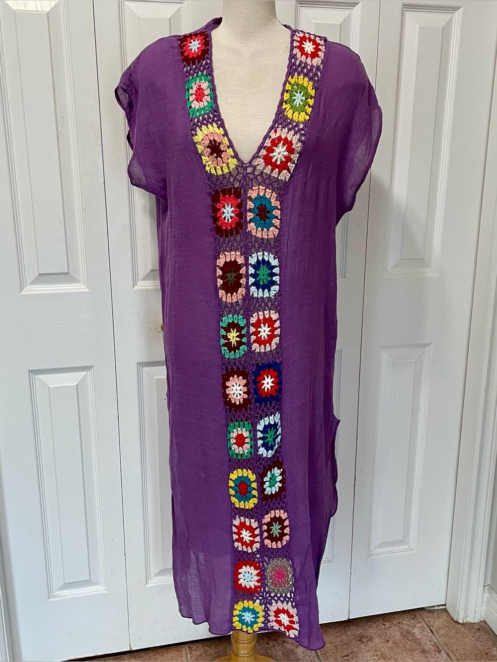 Purple Boho Crochet Accent Maxi Dress